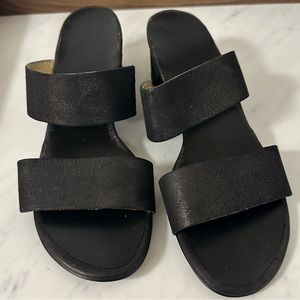 Sparkly black block heeled two strap sandals heels Paul Green size 9